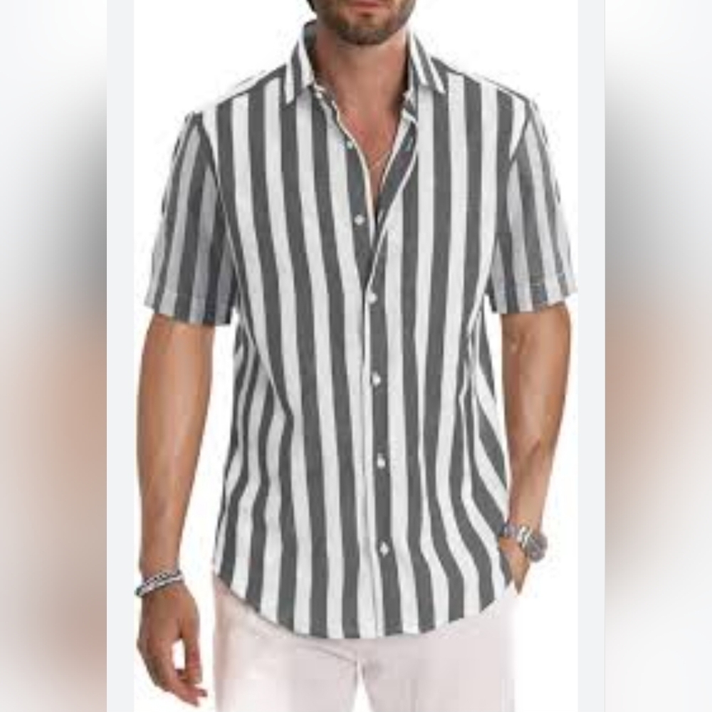 NWT JMIERR Men's Casual  Stylish Short Sleeve Button Up Striped Size M